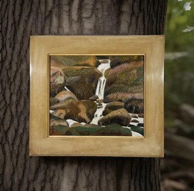 Pintura mineral japonesa vintage meados do século Nihonga, arte antiga - Imagem 1 de 4