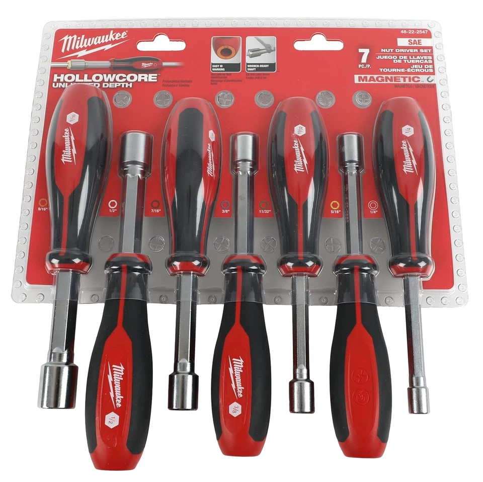 Milwaukee 48-22-2547 SAE HollowCore Magnetic Nut Driver Set - 7 PC