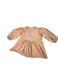 Solitaire Women’s Blouse Small Brown Embroidered Boho Peasant Top - Picture 1 of 8