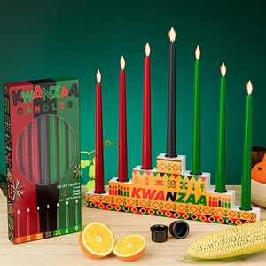 Juego Kwanzaa Kinara - Candelabro Kwanzaa de madera de doble cara con goteo... - Imagen 1 de 7
