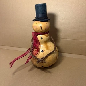 Calabaza Muñeco de Nieve Primitivo Artesanal Sombrero Bufanda Decoración Vacacional 11.5" - Imagen 1 de 10