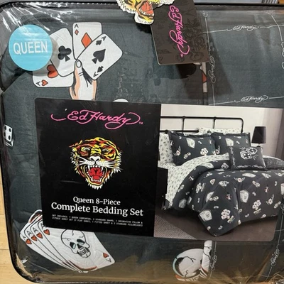 New Ed Hardy Queen 8 Piece Complete Bedding Set - Comforter Sheets Pillowcases - Image 1 of 4