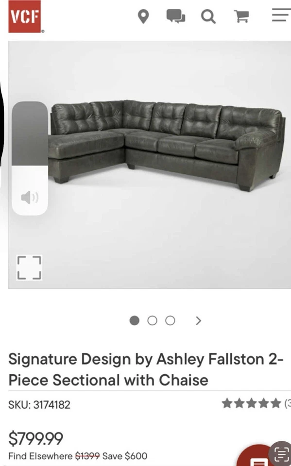 Sectional Two Piece Sofa Gray Microfiber Living Room - Image 1 of 1