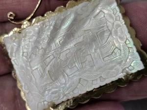 14K Gold Mother of Pearl Antique Chinese Gaming Counter Pendant Enhancer 10.89gr - Picture 1 of 21