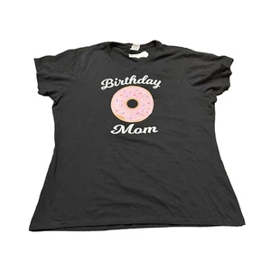 Donut Themed Mom Of The Birthday Girl Short Sleeve Black T Shirt Womens XL - Picture 1 of 4