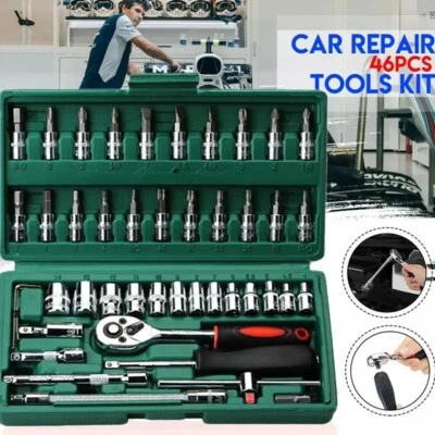 HQ 46PCS 1/4" Ratchet Wrench Combination Socket Tool Set Kit Car Repair Tool - Image 1 of 4
