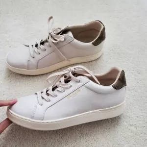 Coach Clip Low Top Leather Sneakers in Chalk/Khaki sz9.5 - Picture 1 of 14