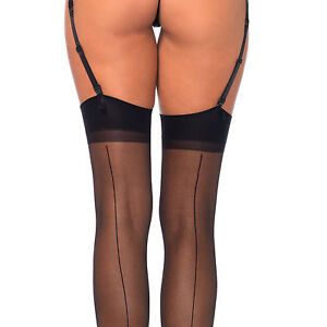 ONE SIZE CLASSIC BACK SEAM SHEER TOP STOCKINGS 4 GARTER / 4 COLOR BY LEG AVENUE