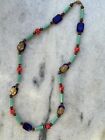 MIRIAM HASKELL EGYPTIAN REVIVAL NECKLACE W IMITATION LAPIS, CORAL, TURQUOISE