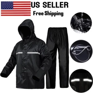 Men Black Waterproof Raincoat Rain Coat Hooded Trench Jacket Outdoor Hiking - Picture 1 of 22