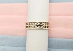 Unique 14K Karat Solid Yellow Gold Designer Double Row Diamond Wedding Band Ring - Picture 1 of 18