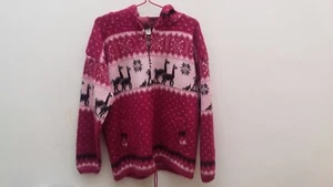 NEU GROSSER HANDGEFERTIGTER PULLOVER ROSE/ROSA ALPAKA DURCHGEHENDER REISSVERSCHLUSS MIT INCA-DESIGNS. HOODIE - Bild 1 von 11