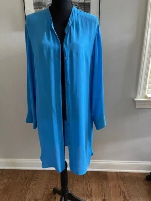 EMILIO PUCCI Size 10 Blue Sheer 100% Silk Long Sleeve Button Up Shirt Dress - Image 1 of 4