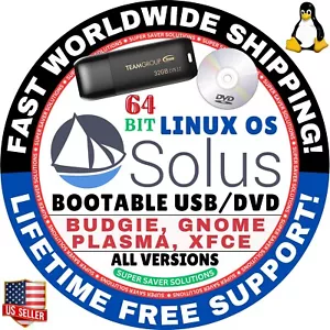 SOLUS LINUX OS LIVE/FULL 64 BIT USB/DVD BUDGIE, GNOME, PLASMA, XFCE para MAC/PC - Imagen 1 de 27
