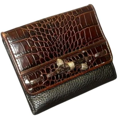 Cartera plegable Brighton vintage de cuero bicolor (negro/marrón) ~ usada en excelente estado Foto 1 de 4