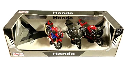 MAISTO 1:12 Escala Diecast HONDA MOTOCICLETAS Paquete de Exhibición de 3 Falta 1 Bicicleta Foto 1 de 4