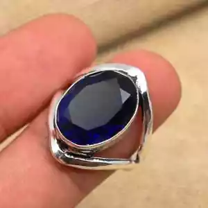 Anillo de mujer hecho a mano de plata esterlina 925 maciza de ónix azul todas las tallas M1216 - Imagen 1 de 6