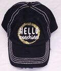 Kbethos Women's Hello Sunshine Vintage Distressed Baseball Cap Hat Black Euc