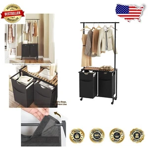 Elegant Laundry Sorter with 2 Spacious Bags, Wheels & Clothes Rail for Easy Use - Picture 1 of 11