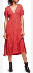 Nuovo con etichetta! Free People Looking for Love Abito MIDI Fiamma Combo Scollo a V Taglia 10 - Foto 1 di 18