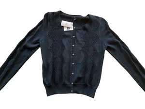 GAP 100% Cotton Black Embroidered Button Up Cardigan Sweater Women’s Medium NWT - Picture 1 of 5
