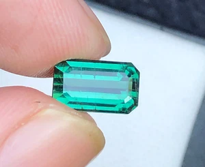 2.60 CT Natural Emerald Cut Bluish Green Lagoon Tourmaline Gemstone From Afghan - Picture 1 of 7