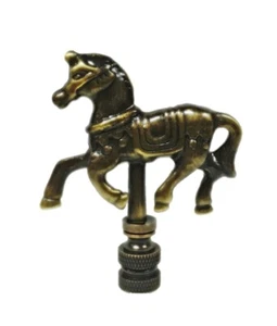 Lamp Finial-CAROUSEL HORSE-Aged Brass Finish, Highly detailed metal casting - Picture 1 of 10