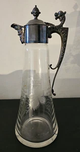 Antike schlanke Weinkaraffe Glas mit versilbertem Metall - Bild 1 von 6
