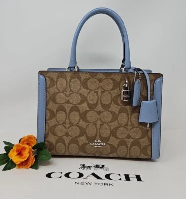 🌟🌷Сумка через плечо Coach с принтом цвета хаки синяя и змеиная кожа *ПОДЛИННАЯ* - Изображение 1 из 4