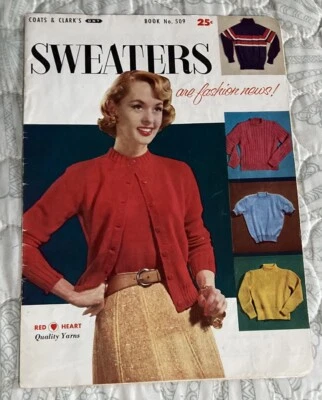 Fall Sweaters Red Heart Yarns Hand-knit Pattern Book #509 1950s Fashion Vintage - Image 1 of 3