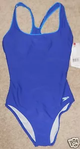 Women's Speedo Swimsuit Racerback Purple Turquoise Trim Sexy 6 Utraback New - Picture 1 of 3