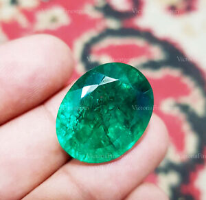 30.80 Crt Lab Created Green Emerald Shape Oval Ring Size Loose Gemstone