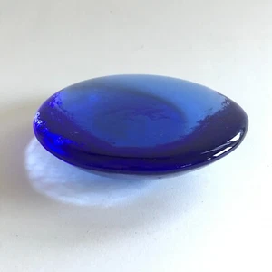 Fire & Light Cobalt Blue Recycled Textured Glass Candle Stand Disc Paperweight  - Picture 1 of 6
