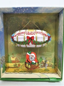 VINTAGE 1980 Hallmark Ornament "Santa's Flight" Tin Air Balloon w/Propeller MIB  - Picture 1 of 5