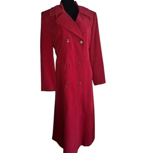 Vintage Talbots Burgundy Long trench coat Sz 10 Belted Double Breasted NWT - Picture 1 of 12