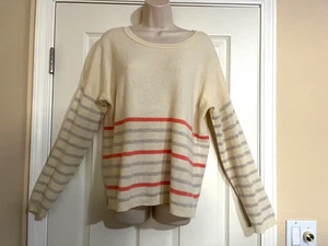 Maison Jules XL Cashmere Ivory Gray Coral Stripe Drop Shoulder Sweater - Picture 1 of 8