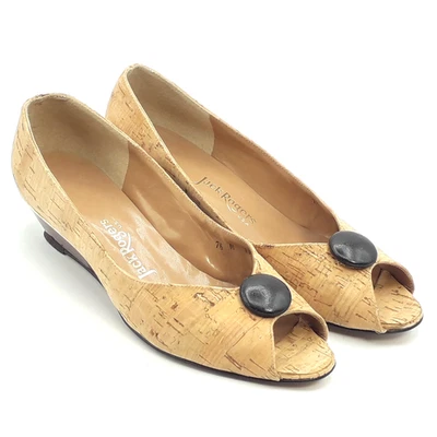 Zapatos de salón Jack Rogers Claire para mujer color corcho tostado cuña superior punta abierta talla 7,5 M Foto 1 de 4