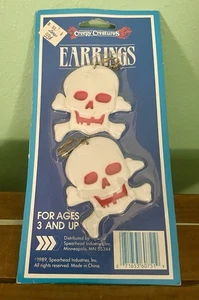 Halloween Grusel Kreaturen Skelett Ohrringe Speerspitze 1989 Vintage Neu in Verpackung - Bild 1 von 5