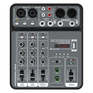 4 Channel Audio Mixer with 48V Phantom Power, USB, Bluetooth for Karaoke & DJ - Picture 1 of 7
