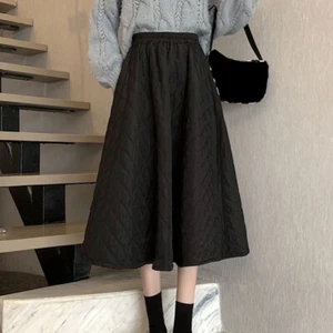 Damen Swing A-Linie Rock elastische Taille wattiert gesteppt Midi locker lässig dick - Bild 1 von 5