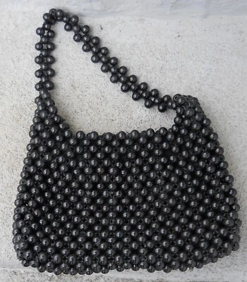 Bolsa de mão vintage MARCUS BROTHERS of Miami preta com miçangas feita em Hong Kong - Imagem 1 de 4