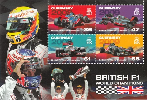 FORMULA 1 = British F1 CHAMPIONS = SS of 4 stamps GUERNSEY [GB] 2011 MNH Cover