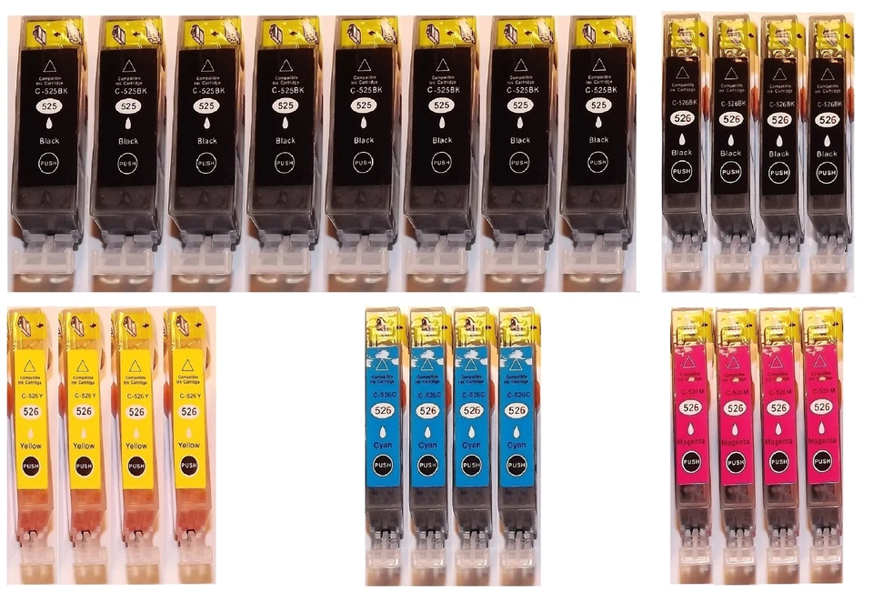 24 Druckerpatronen für Canon IP4850 IP4900 IP4950 MG5150 MG5250 MG5350 MG6250. - Bild 1 von 1