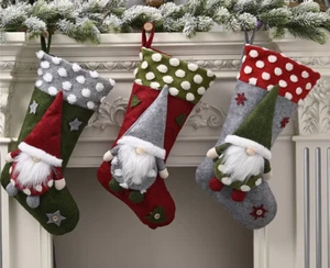 Christmas Santa Stocking Socks Gift Candy Bags Faceless Gnome Lamb Wool 47cm - Picture 1 of 3