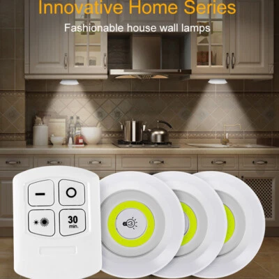 Wireless Stick On Puck LED Tap Light COB Remote aaa Battery Under Cabinet Closet - Image 1 of 4