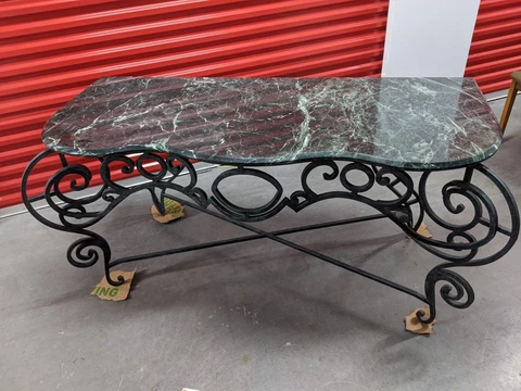 Antique Table, Iron Legs, Green Marble Top, 1800's 19th C? Cover