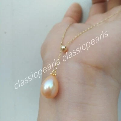 19" AAA+ South Sea 9X11MM Natural Golden Pearl Pendant Necklace 14k Gold P - Image 1 of 4