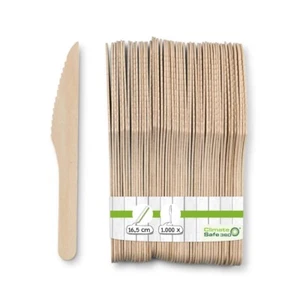 1000 Couteaux en bois 16,5cm Couverts jetables pour Snack Catering BBQ. - Bild 1 von 1