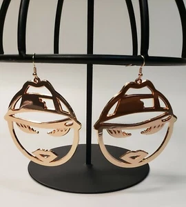 Rose Gold Lowrider Girl Chicana Latina  Hoop Earrings  Rockabilly Chola  - Picture 1 of 5