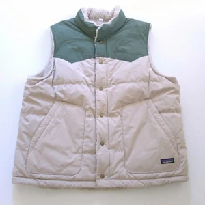 PATAGONIA MENS VEST JACKET -XXL- GREEN TAN BIVY DOWN 27588 SHEARLING SHERPA - Picture 1 of 19